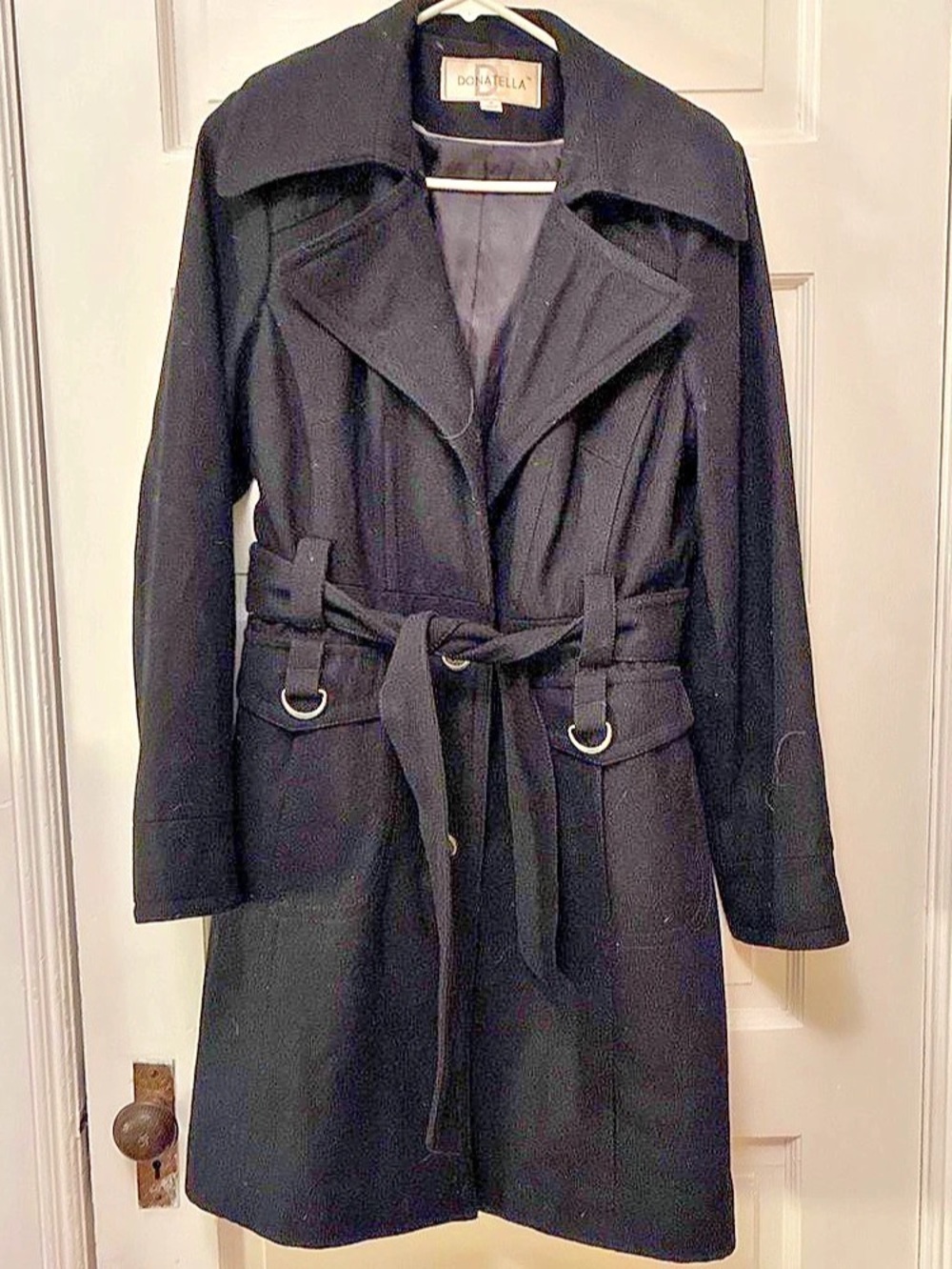 Donatella Women's Black Wool Blend Trench Coat Size 14